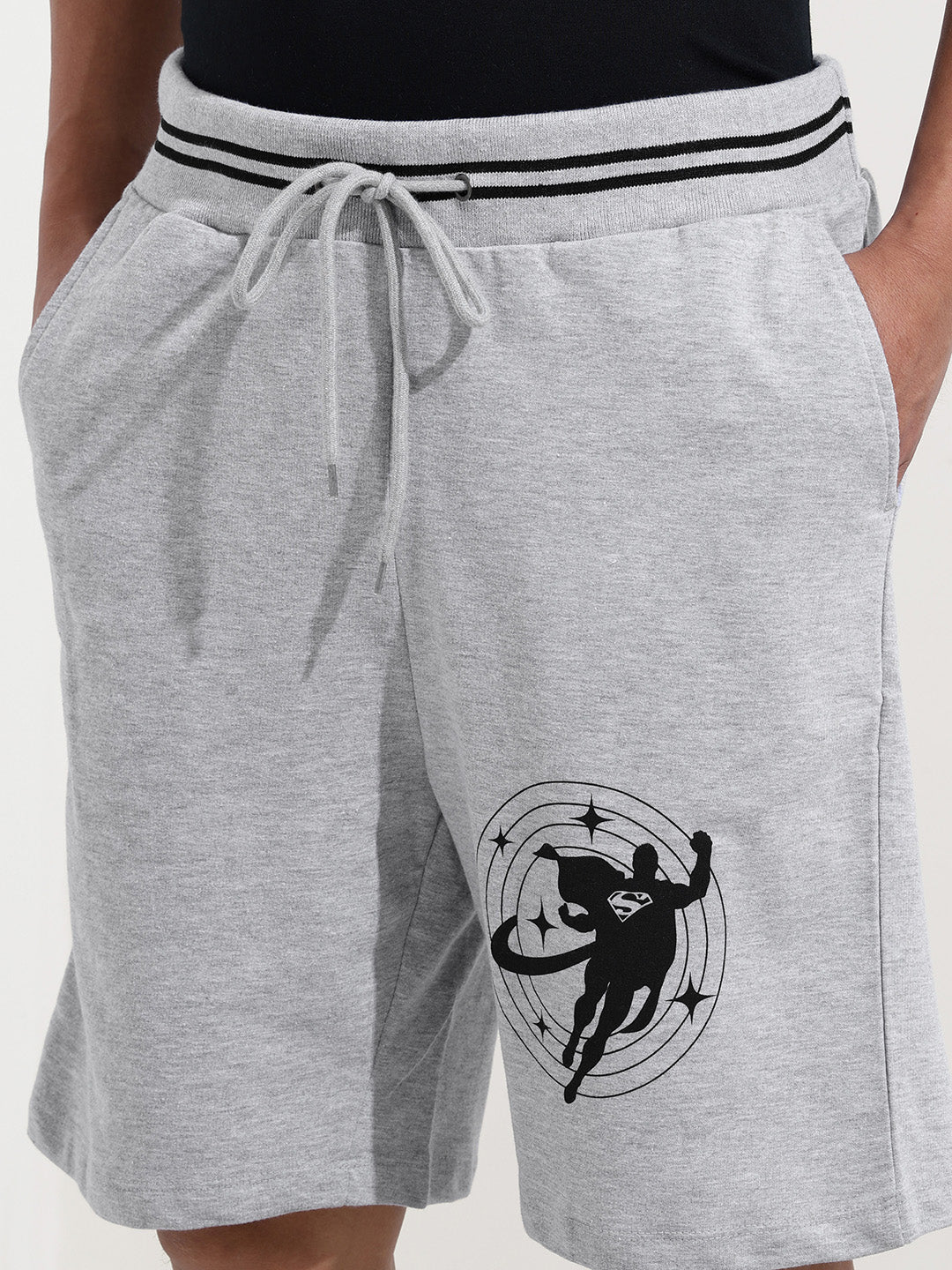 Men's Grey Relaxed Fit Character Superman Printed Shorts