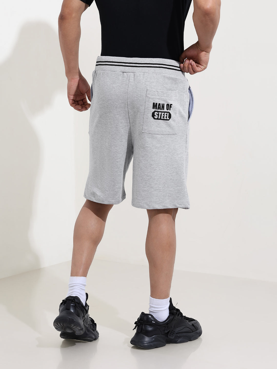 Men's Grey Relaxed Fit Character Superman Printed Shorts