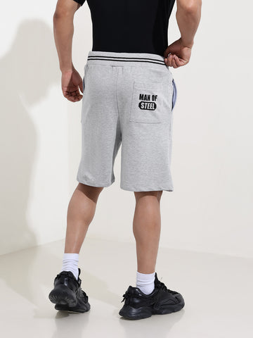 Men's Grey Relaxed Fit Character Superman Printed Shorts