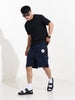 Men's Navy Blue Relaxed Fit Character Printed Shorts