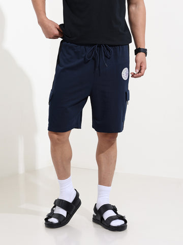 Men's Navy Blue Relaxed Fit Character Printed Shorts