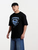 Men's Black Boxy Fit Character Superman Printed Crew Neck T-Shirt