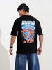 Men's Black Boxy Fit Character Superman Printed Crew Neck T-Shirt