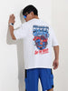 Men's White Boxy Fit Character Superman Printed Crew Neck T-Shirt