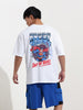 Men's White Boxy Fit Character Superman Printed Crew Neck T-Shirt