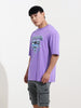 Men's Purple Boxy Fit Character Superman Printed Crew Neck T-Shirt