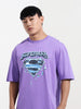 Men's Purple Boxy Fit Character Superman Printed Crew Neck T-Shirt