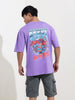 Men's Purple Boxy Fit Character Superman Printed Crew Neck T-Shirt