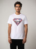 Men's White Slim Fit Character Superman Printed Crew Neck T-Shirt