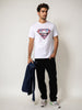 Men's White Slim Fit Character Superman Printed Crew Neck T-Shirt