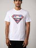 Men's White Slim Fit Character Superman Printed Crew Neck T-Shirt