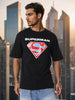 Men's Black Boxy Fit Character Superman Printed Crew Neck T-Shirt