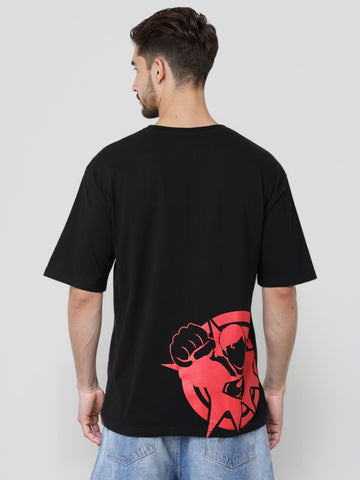 Men's Black Boxy Fit Character Superman Printed Crew Neck T-Shirt