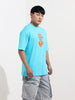Men's Blue Boxy Fit Character Superman Printed Crew Neck T-Shirt