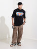 Men's Black Boxy Fit Character Superman Printed Crew Neck T-Shirt