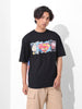 Men's Black Boxy Fit Character Superman Printed Crew Neck T-Shirt