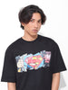 Men's Black Boxy Fit Character Superman Printed Crew Neck T-Shirt