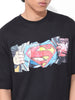 Men's Black Boxy Fit Character Superman Printed Crew Neck T-Shirt
