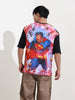 Men's Black Boxy Fit Character Superman Printed Crew Neck T-Shirt