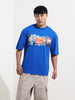 Men's Blue Boxy Fit Character Superman Printed Crew Neck T-Shirt
