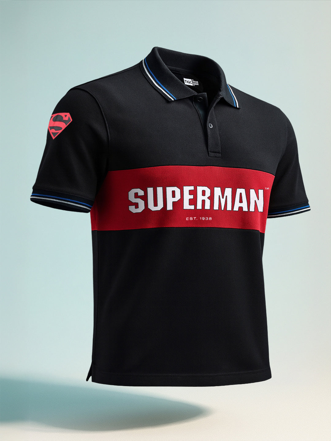 Men's Black Regular Fit Solid Superman Character T-Shirt