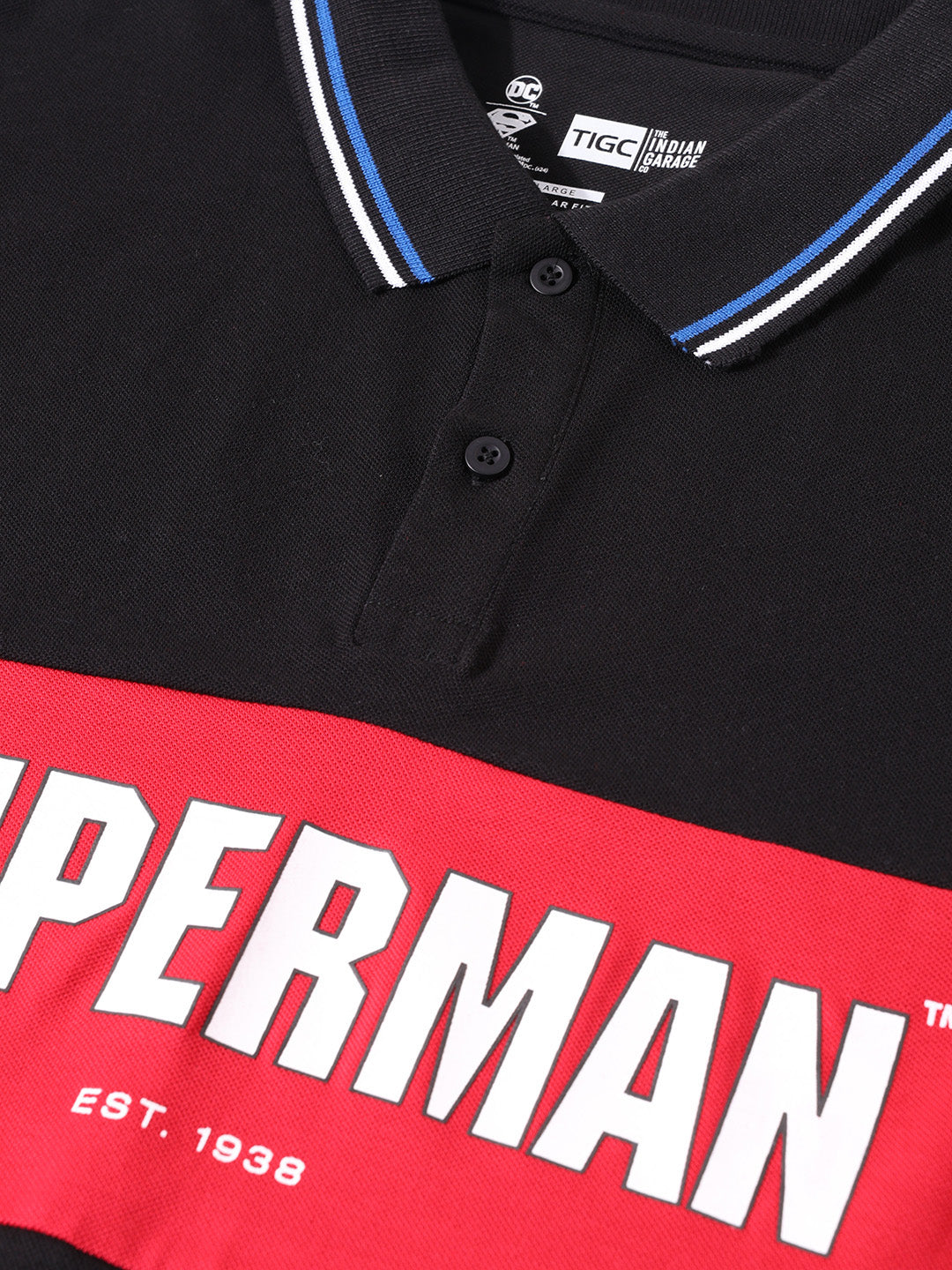 Men's Black Regular Fit Solid Superman Character T-Shirt