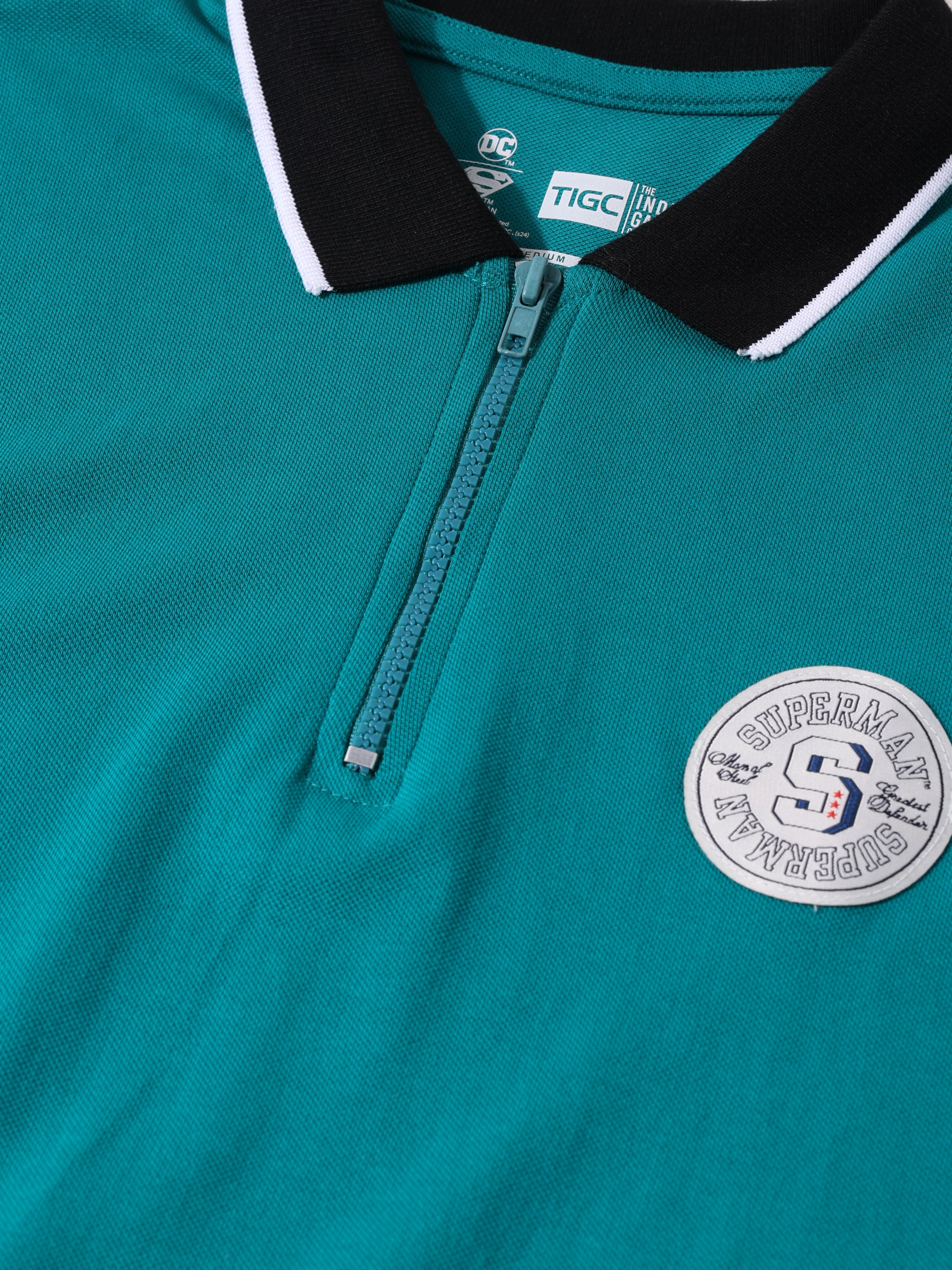 Men's Green Regular Fit Character Superman Character T-Shirt