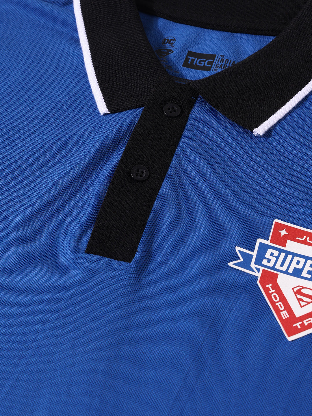 Men's Blue Regular Fit Solid Superman Character T-Shirt