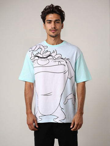 Men's Blue Boxy Fit Character Looney Tunes  Printed Crew Neck T-Shirt