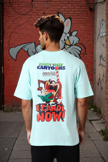 Men's Blue Boxy Fit Character Looney Tunes  Printed Crew Neck T-Shirt