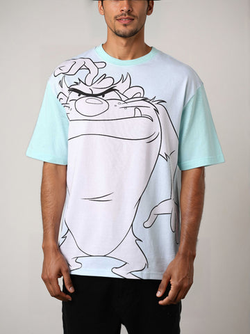 Men's Blue Boxy Fit Character Looney Tunes  Printed Crew Neck T-Shirt