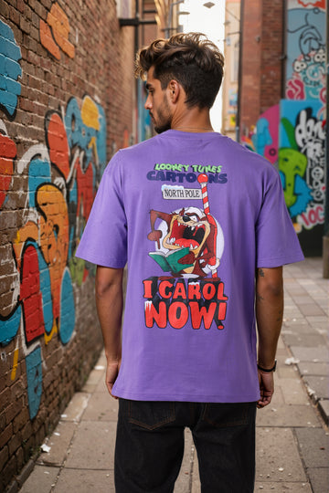 Men's Purple Boxy Fit Character Looney Tunes  Printed Crew Neck T-Shirt
