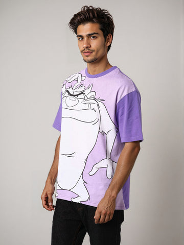 Men's Purple Boxy Fit Character Looney Tunes  Printed Crew Neck T-Shirt