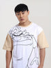 Men's Beige Boxy Fit Character Looney Tunes  Printed Crew Neck T-Shirt