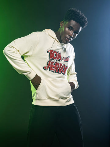 Men's White Regular Fit Character Tom Jerry Printed Sweatshirt