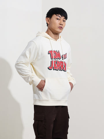 Men's White Regular Fit Character Tom & Jerry Printed Sweatshirt