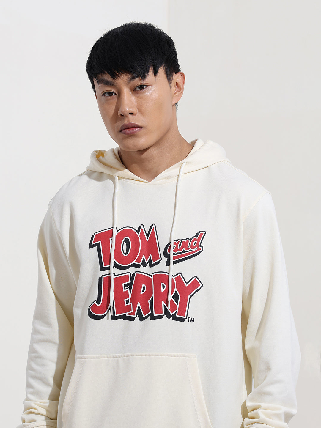 Men's White Regular Fit Character Tom & Jerry Printed Sweatshirt