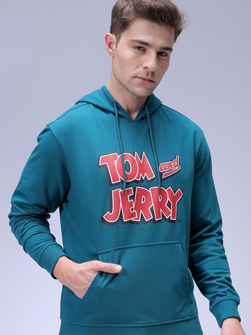Men's Green Regular Fit Character Tom & Jerry Printed Sweatshirt