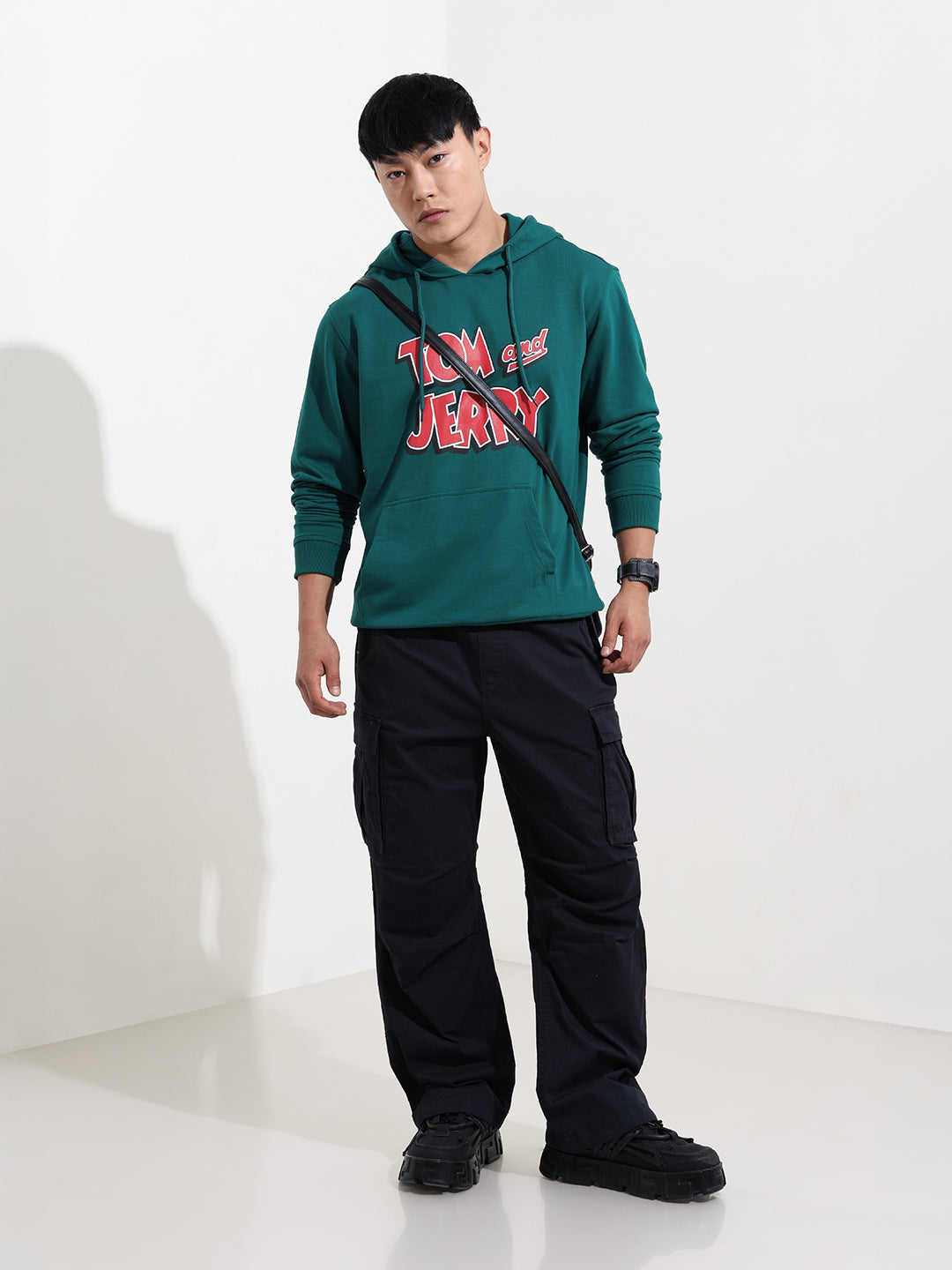 Men's Green Regular Fit Character Tom & Jerry Printed Sweatshirt