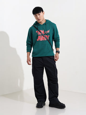 Men's Green Regular Fit Character Tom & Jerry Printed Sweatshirt