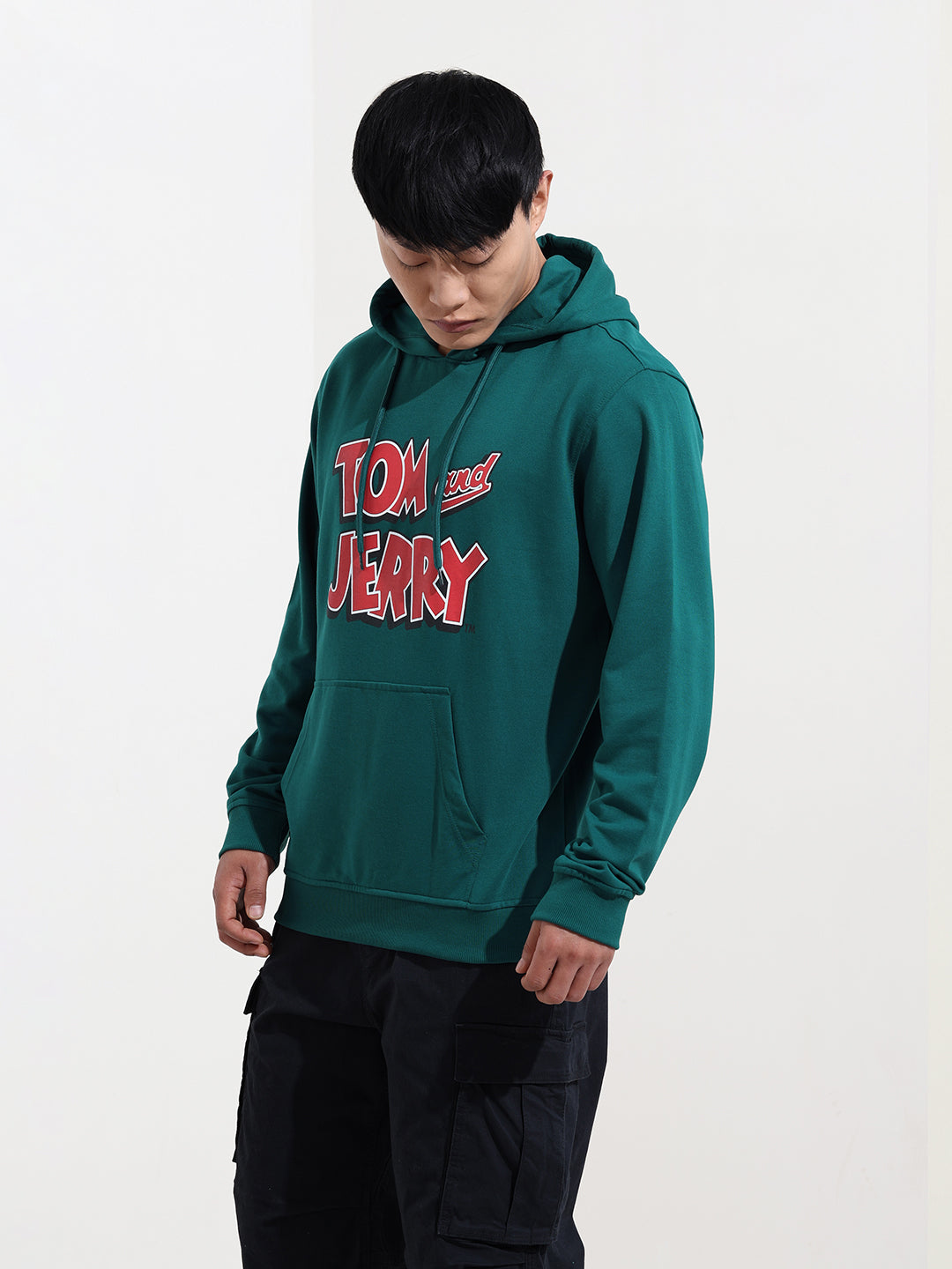 Men's Green Regular Fit Character Tom & Jerry Printed Sweatshirt