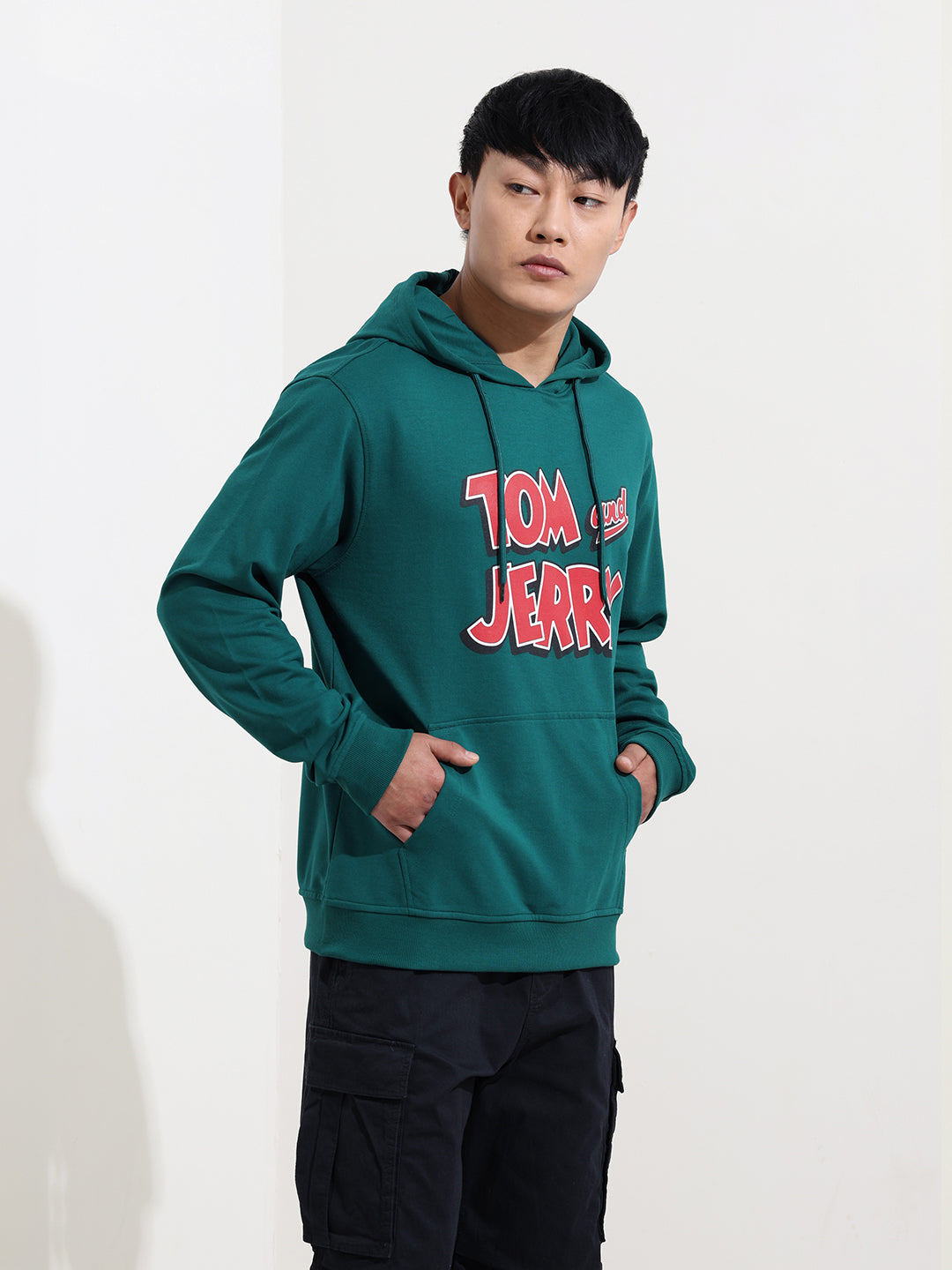 Men's Green Regular Fit Character Tom & Jerry Printed Sweatshirt