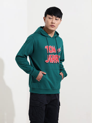 Men's Green Regular Fit Character Tom & Jerry Printed Sweatshirt