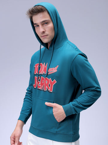 Men's Green Regular Fit Character Tom & Jerry Printed Sweatshirt