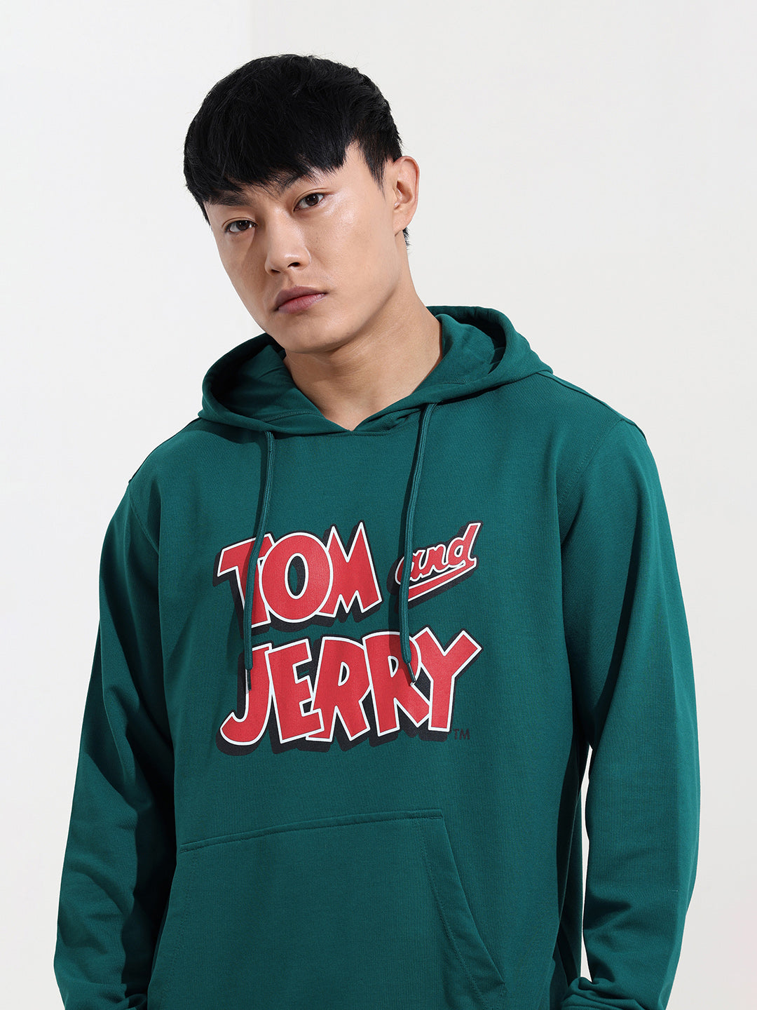 Men's Green Regular Fit Character Tom & Jerry Printed Sweatshirt