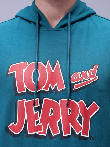 Men's Green Regular Fit Character Tom & Jerry Printed Sweatshirt