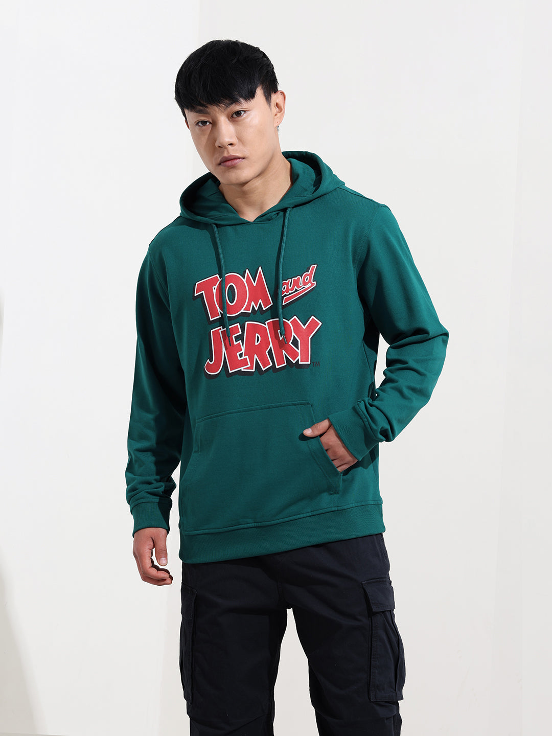Men's Green Regular Fit Character Tom & Jerry Printed Sweatshirt