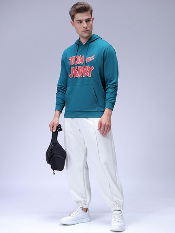 Men's Green Regular Fit Character Tom & Jerry Printed Sweatshirt