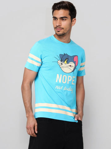 Men's Typography Printed Raw Edge Slim Fit T-shirt