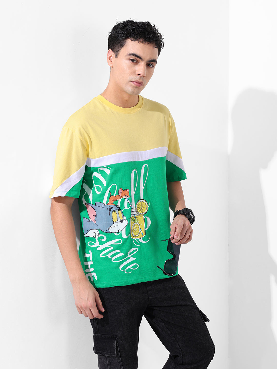 Men's Yellow Boxy Fit Tom&Jerry Character Merchandise T-Shirt